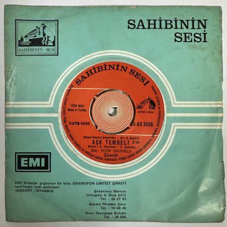 ZÜMRÜT - AŞK TEMBELİ / BİZE AŞKI O VERDİ 45'LİK PLAK